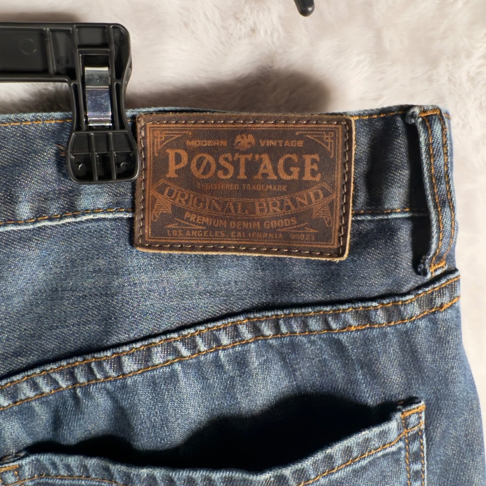Postage Original Brand Mens Size 34 Denim Jean Shorts Raw Hem‎ Blue Wash